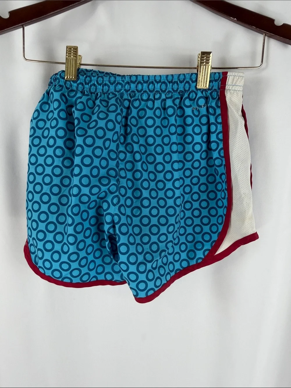 Nike Women’s Teal Circle-Print Athletic Shorts with MaroonTrim